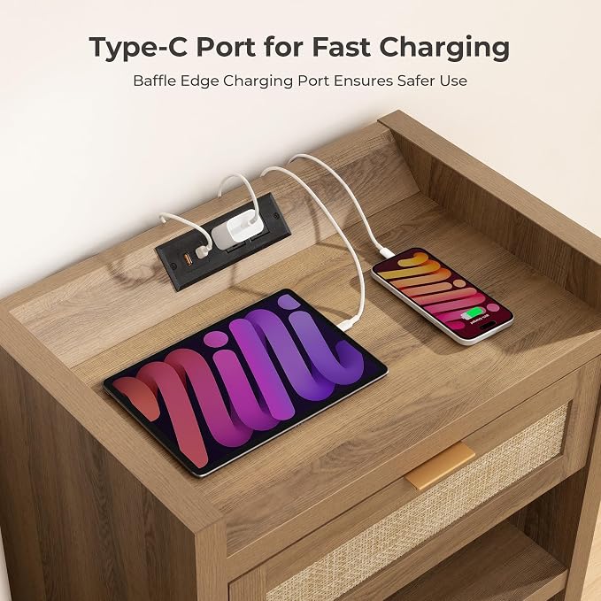 SICOTAS Rattan Night Stand Bedside Table - Image 4