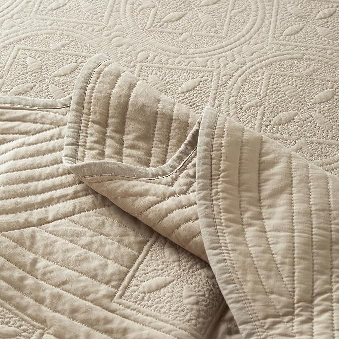 ROOMLIFE Quilt Set King Size 3D Floral Embroidery Pattern 3-Piece Cotton - Image 8
