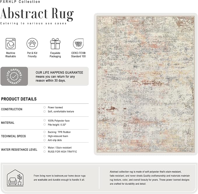 Area Rug Living Room: 4x6 Modern Washable Indoor Soft Carpet Taupe | - Image 2