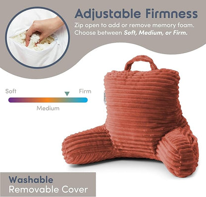 Nestl Reading Pillow for Kids & Teens with Shredded Memory Foam, Luxe Cut Plush Backrest Pillows for Reading and Gaming, For use on Couch, Bed, Floor, Adjustable Support with Washable Cover Misty Rose