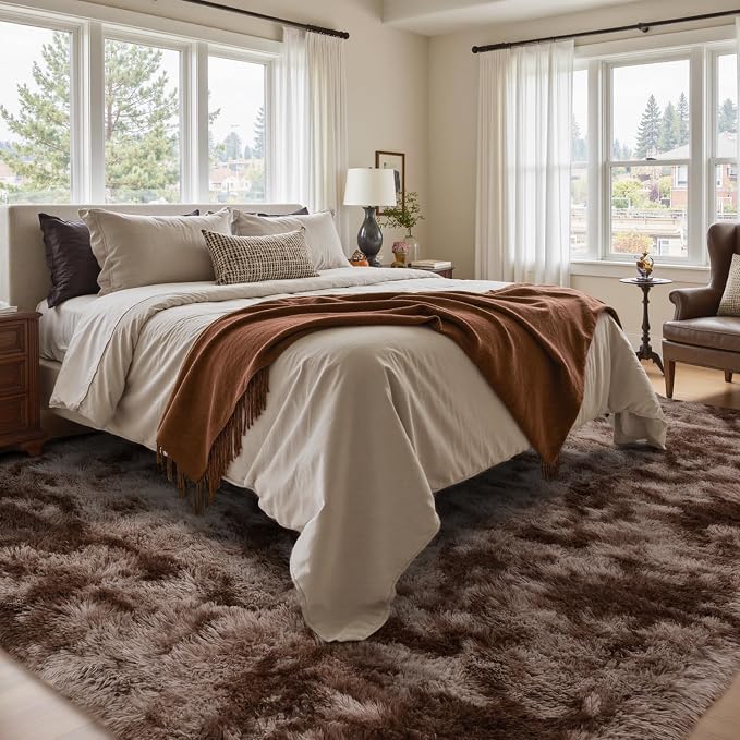 6x9 Ft Large Shag Brown Area Rug - Image 3