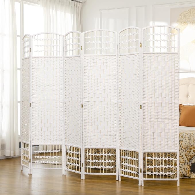 HOMCOM 6 Panel Room Divider, Folding Privacy Screen, Wave Fiber Freestanding - Image 2