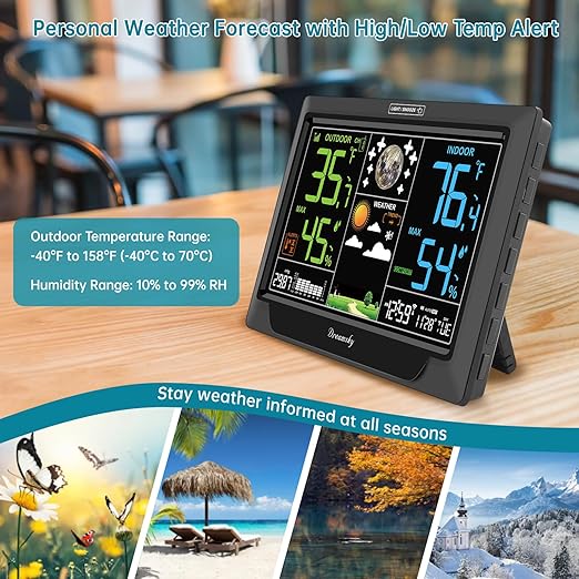 DreamSky Weather Station Indoor Outdoor Thermometer Wireless, Atomic Clock with Indoor Outdoor Temp, Date Day, Adjustable Backlight, Inside Outside Temperature Humidity Monitor for Home