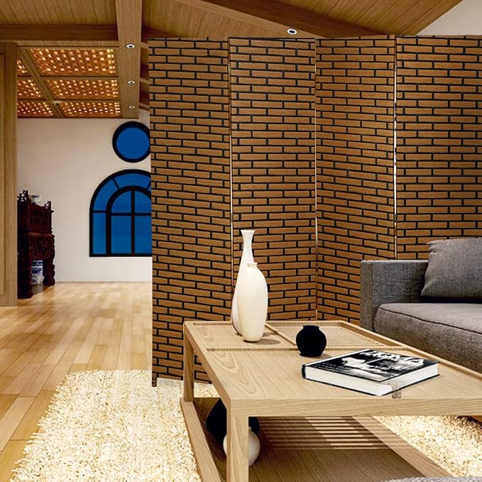 Room Divider, 4 Panels 6FT Folding Privacy Screen Room Divider Wall Wood Mesh - Image 5