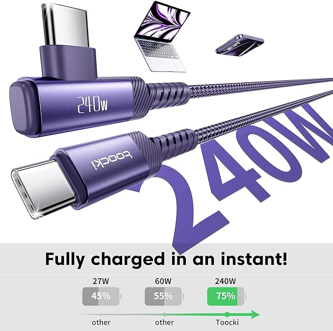 USB C Cable [2Pack, 3.3ft] 240W Fast Charging Type C Cord, Nylon Braided USB 2.0 Cable for iPhone 17 16 15 Pro Plus Pro Max Air, iPad Pro, Samsung Galaxy S24 S23, Switch, MacBook Pro, Pixel-Purple
