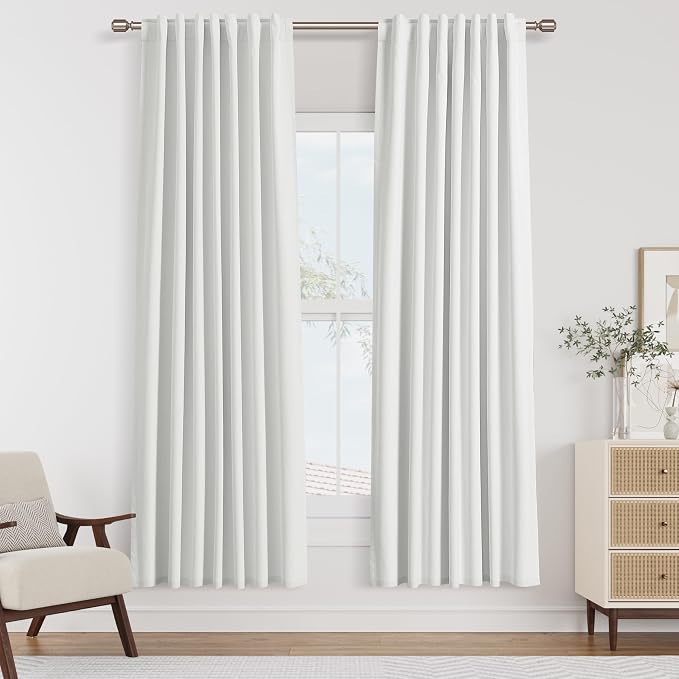 White 100% Blackout Linen Curtains 52 Inch Wide by 70 Inch by Guken
