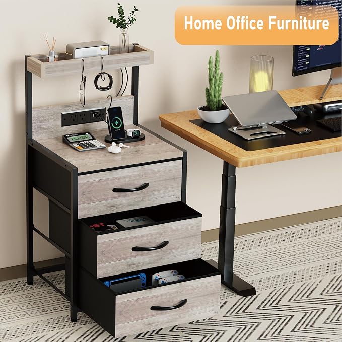 SZLHANJZ Night Stand Set 2, LED Lights and Charging Station, 3 Drawers | - Image 8