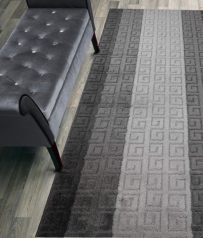 Custom Length Hallway Runner Rug,Slip Resistant,Meander Grey, 26 Inch X 7 feet, Sold and Priced Per Foot