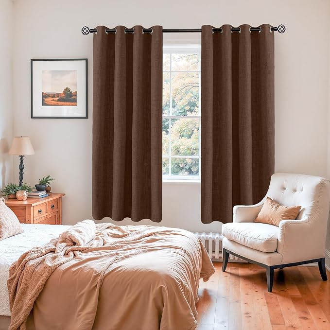 YoungsTex Brown Linen Blackout Curtains 68 Inch Length - Image 4