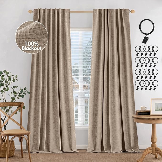 MIULEE 100% Blackout Curtains Linen Curtains 84 Inches Long, Copper Brown | 2 by MIULEE