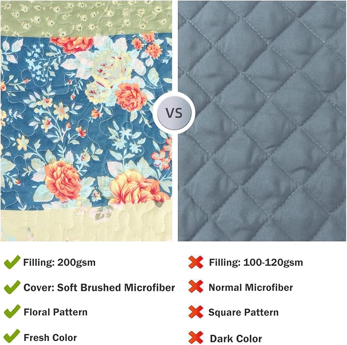 Cmfshape Summer Floral Queen Quilted Bedspread, Romantic Pink Quilt Set - Image 5