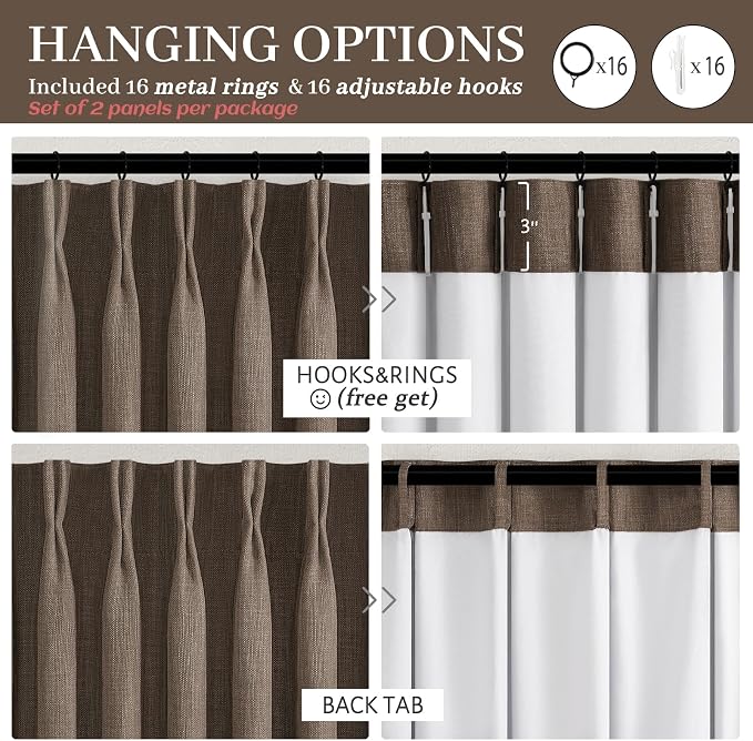 Blackout Dark Brown Bedroom Curtains 84 Inches Long 2 Panels Set, Memory - Image 8
