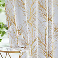FMFUNCTEX 100% Blackout Ivory Gold Foil Tree Curtains 96 Inch Long 2 Panels | by Fmfunctex