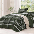 Green King Size Quilt Set, 3 Pieces Boho Striped Bedspread | Soft Lightweight by Andency