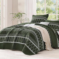 Green California King Quilt Set, 3 Pieces Boho Striped Bedspread | Soft by Andency