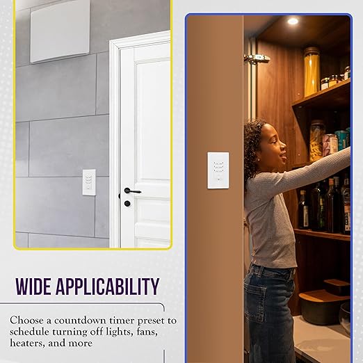 ENERLITES 4-Hour No Neutral Wire Countdown Timer Switch, 5-10-30-60 Min, 2-4 Hour, For Bathroom Fans, Heaters, Lights, LED Indicator, 120VAC 800W, UL Listed, HET06-J-W, White