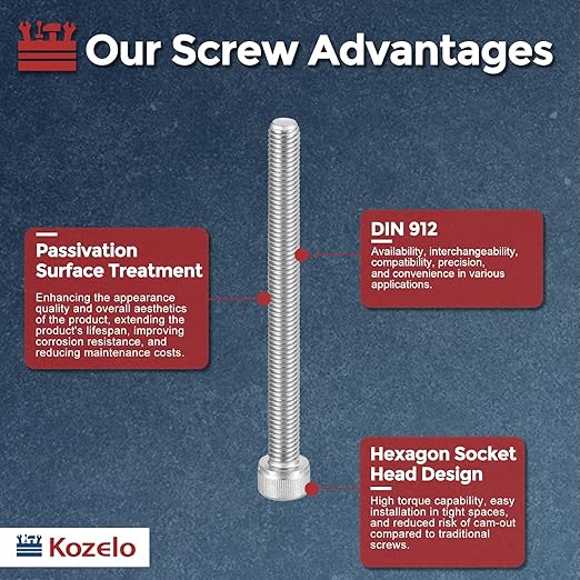Kozelo 5pcs Socket Head Cap Screws - [M8-1.25 x 90mm] 304 Stainless Steel Allen Socket Drive for Electrical Motor 3D Printing Fan Engine Replacement Use, Silver