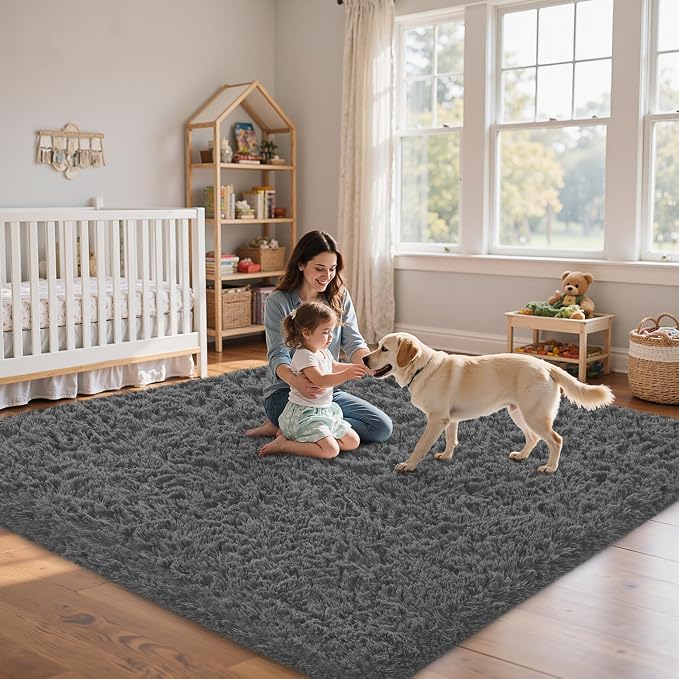 6x9 Area Rug for Living Room, Dark Gray Fluffy Shag Non-Slip Bedroom Rugs | - Image 9