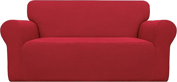 Easy-Going Stretch Oversized Loveseat Slipcover 1-Piece Sofa Cover Furniture Protector Couch Soft with Elastic Bottom for Kids Polyester Spandex Jacquard Fabric Small Checks Christmas Red
