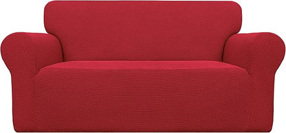 Easy-Going Stretch Oversized Loveseat Slipcover 1-Piece Sofa Cover Furniture Protector Couch Soft with Elastic Bottom for Kids Polyester Spandex Jacquard Fabric Small Checks Christmas Red