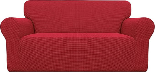 Easy-Going Stretch Oversized Loveseat Slipcover 1-Piece Sofa Cover Furniture Protector Couch Soft with Elastic Bottom for Kids Polyester Spandex Jacquard Fabric Small Checks Christmas Red
