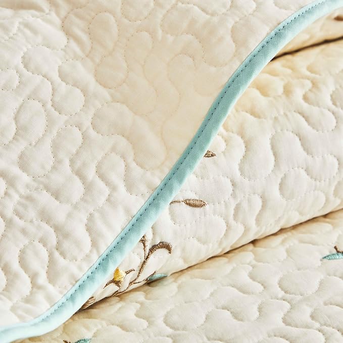 ROOMLIFE Quilt Set Queen Size 3D Floral Embroidery Pattern 3-Piece Cotton | - Image 8