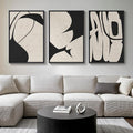 Large Framed Neutral Abstract Wall Art, 3 Piece Black and Beige, 24x36 In | by Cuspin