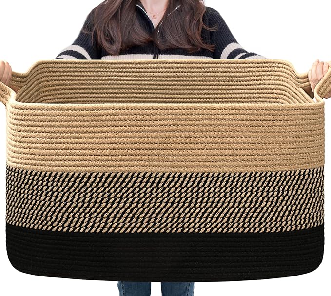 Goodpick Large Woven Blanket Basket, 75L | 21.6'' x 14.9'' x 11.8'' Wicker by Goodpick