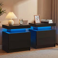 Black Modern LED Nightstand Set of 2 by Unknown