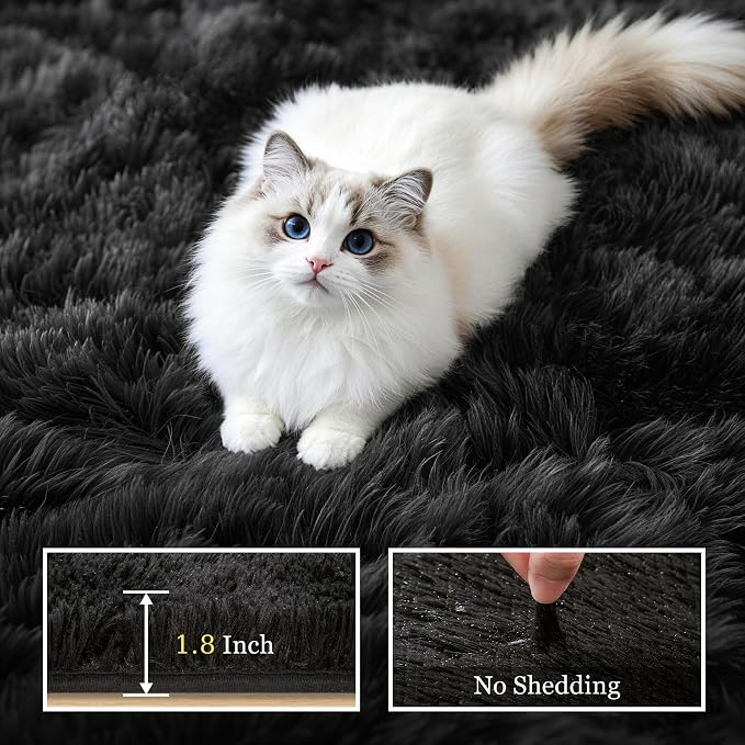 8x10 Area Rug Living Room Bedroom: Fluffy Plush Shag Carpet Black | - Image 5