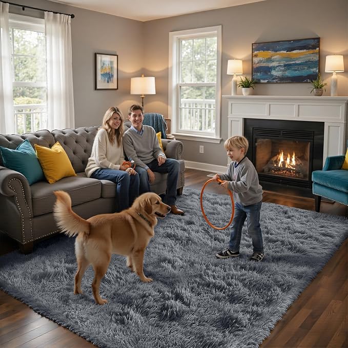 Grey 9x12 Area Rugs for Living Room, Fluffy Shag Rug Large Bedroom Carpet | - Image 4