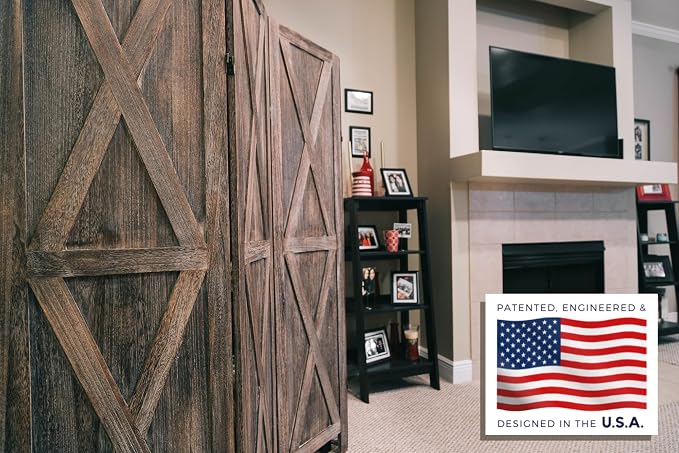 Premium Home 4-Panel Room Divider – Rustic Brown Barn Door, X Pattern Folding - Image 2
