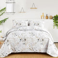 Anibedding Grey Quilt Set Queen, Botanical Bedspread by Anibedding