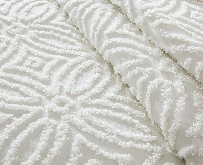 Beatrice Home Fashions Wedding Ring Queen Cotton Chenille Bedspread, Ivory | - Image 2