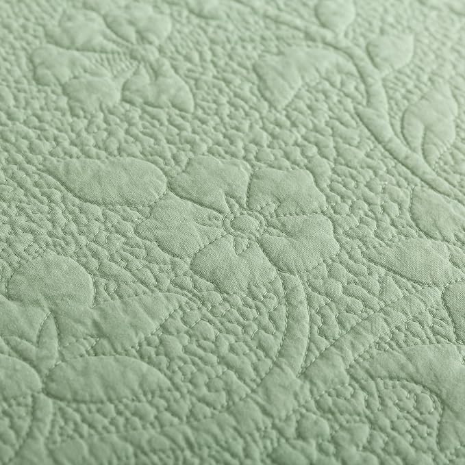 Brandream Premium Sage Green Cotton Quilt Set Queen Size Floral Vine Stitching - Image 9