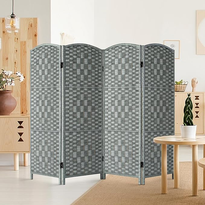HALLYBEE Short Room Divider, Small Folding Privacy Screens, 4 Panel Grey | - Image 7