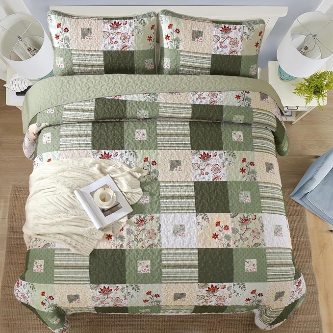 Anibedding Patchwork Quilt Set Queen Size, Soft Lighweight Farmhouse Quilt - Image 3