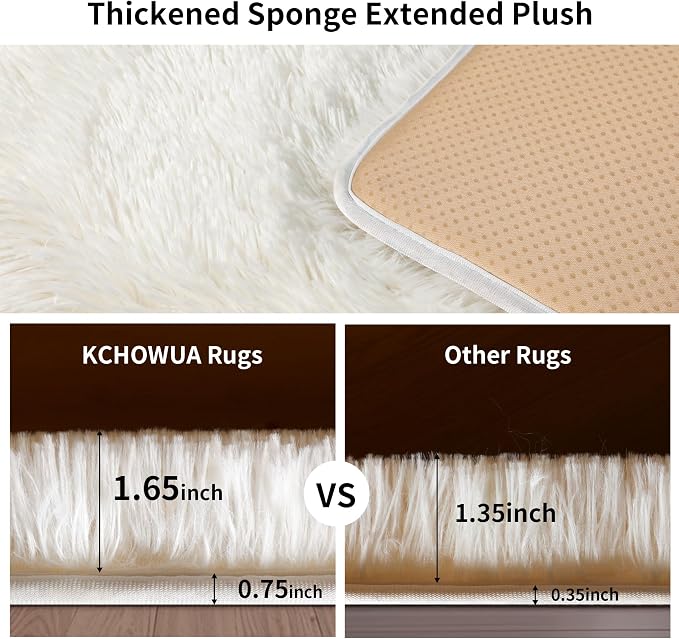 5x7 Thick Cream White Shag Rug for Girls Bedroom, Soft Plush Carpet | Ivory - Image 2