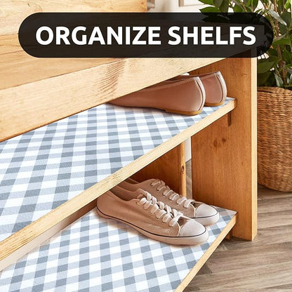 RAY STAR 18X96 Inch Shelf Liner for Kitchen Cabinets, Non-Adhesive Cabinet Liner Washable, PVC Drawer Liner for Dresser Non-Slip Bathroom (Plaid)(5 Roll)