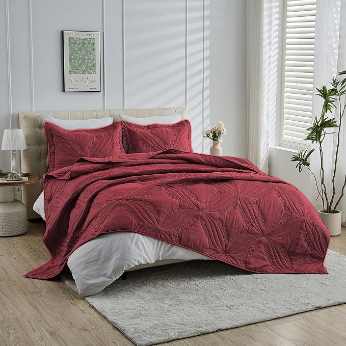 Kingnex Oversized King Bedspreads 128x120 Ultrasonic Quilted Burgundy | Extra - Image 5