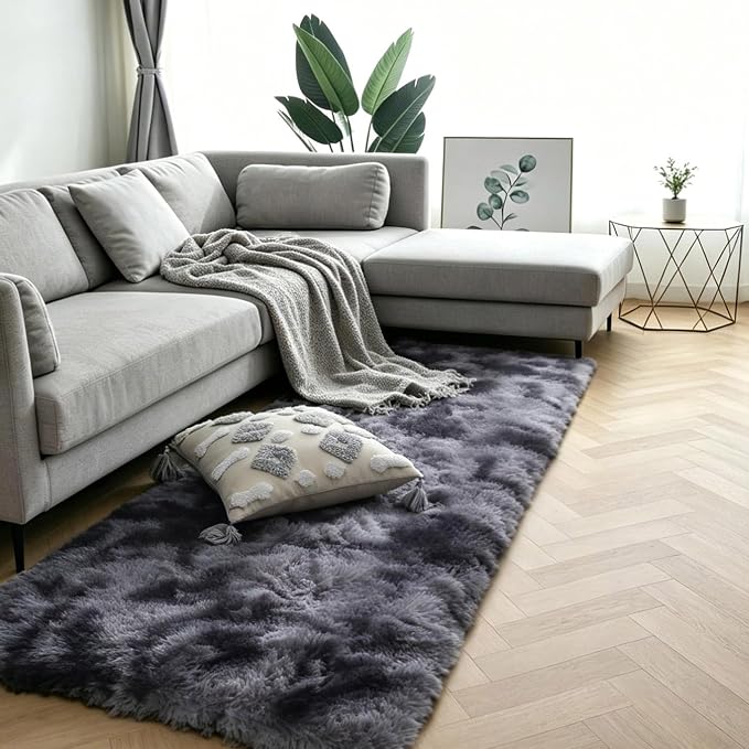 Dark Grey Fluffy Shag Rug 2x6, kids room, and baby - Image 2