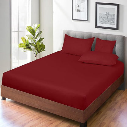 ROYALE LINENS 300 Thread Count 100% Long Staple Combed Cotton Fitted Sheet Queen - Super Soft Deep Pocket Bottom Sheet - Fitted Sheets Only - Elastic Sheets (Queen, Red)