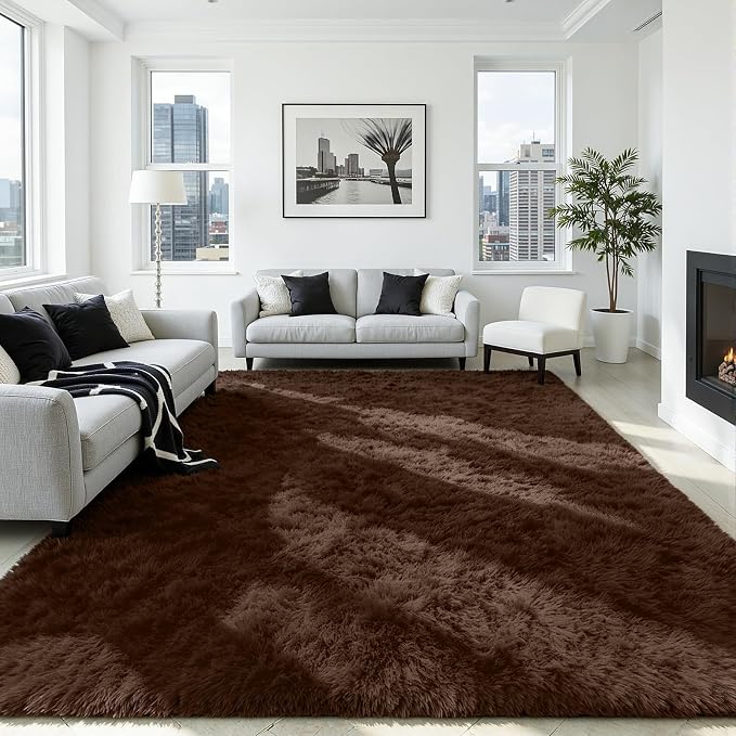 5x8 Fluffy Area Rug for Living Room: Soft Non-Slip Brown Bedroom Carpet | Ultra - Image 2