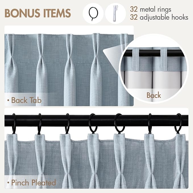 MIULEE Pinch Pleated 100% Blackout Curtains 40"x84" Chambray Blue 4 Panels | - Image 9