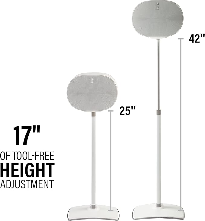 Sanus Height Adjustable Speaker Stands for Sonos Era 300™ - 17" Height Adjustment Sonos Stand Includes Carpet Spikes & Rubber Pads - Easy DIY Install Comes w/All Hardware - White Pair