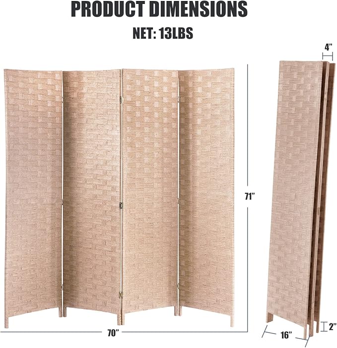 Room Divider, 4 Panels 6FT Folding Privacy Screen Room Divider Wall Wood Mesh - Image 7