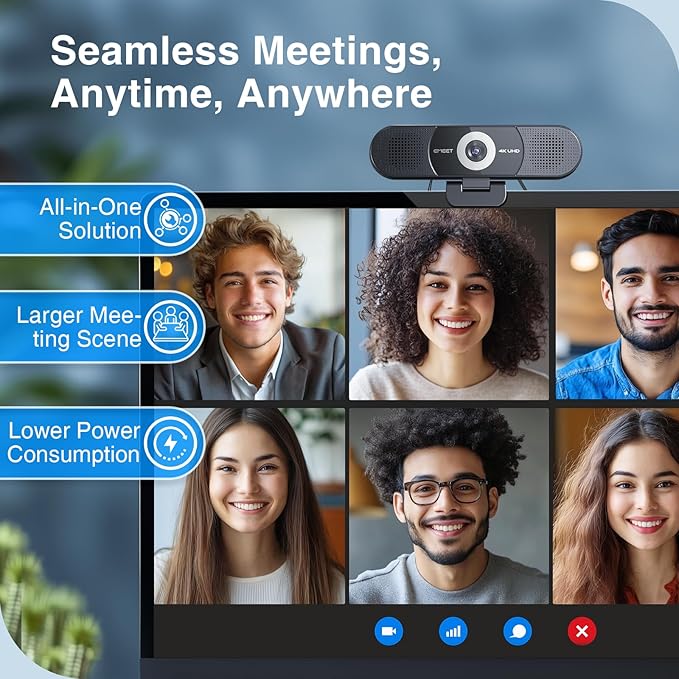 EMEET C980 PRO 3-in-1 4K Webcam with Microphone and Speaker, 60°-98° Wide Angle Webcam w/ 4 Noise Cancel Mics, 2 Speakers, Fixed Focus, Magnetic Privacy Cover, Great for Group and Personal Video Calls