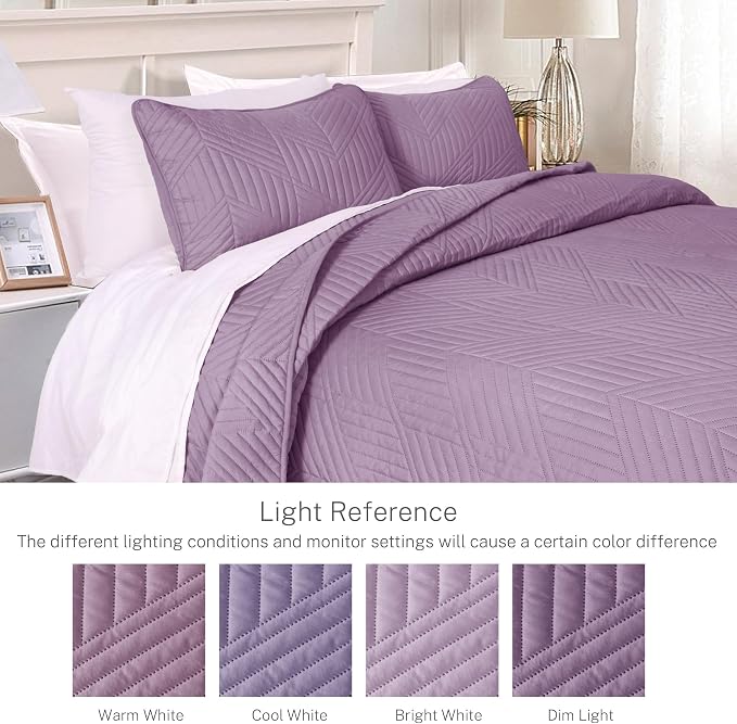 Exclusivo Mezcla Ultrasonic Twin Quilt Bedding Set, Dusty Lavender | - Image 3