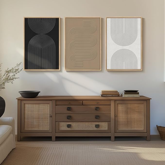 3D Textured Large Framed Boho Neutral Abstract Wall Art Set of 3, 20x30 In | - Image 3
