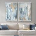Large White Framed Blue and Gold Abstract Wall Art by Cuspin